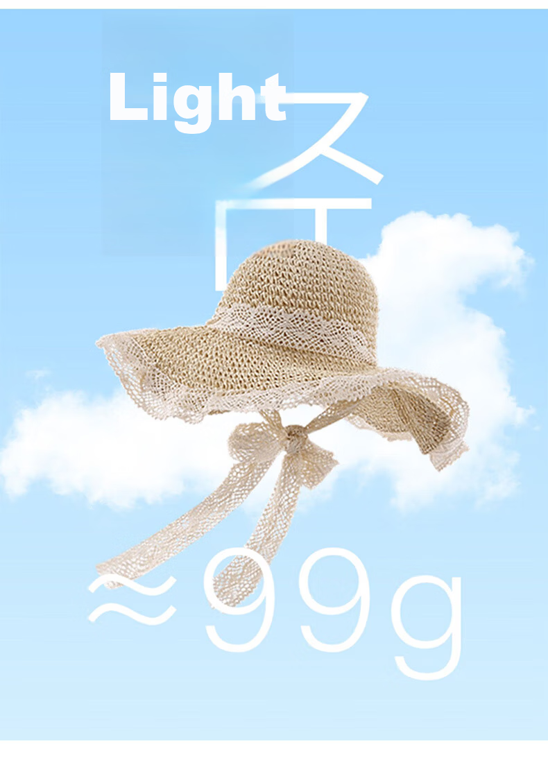 FitonTon Women's Summer Sun Hat Beach Outdoor Straw Hat Korean Style Travel Sun Hat with Tie Hollow Lace Edge Straw Braided Hat 2