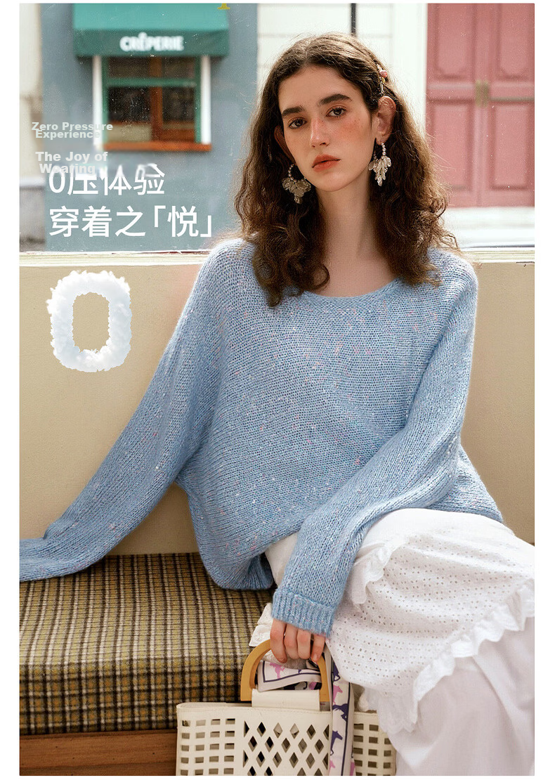 Olrain Eurielle Elegant Off-Shoulder Batwing Sleeve Knit Pullover Sweater Blue M Spring New Arrival 6