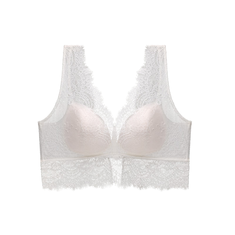 Manifen Lace Eyelash Vest Women Long Triangle Cup Camisole Back Beauty Inner Wear Push-Up Anti-Exposure Wireless Bra Base Layer