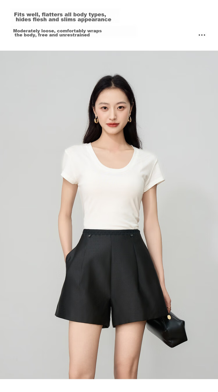 Olrain White U-Neck Slim Fit Short Sleeve T-Shirt for Women Summer Petite Top White L 4
