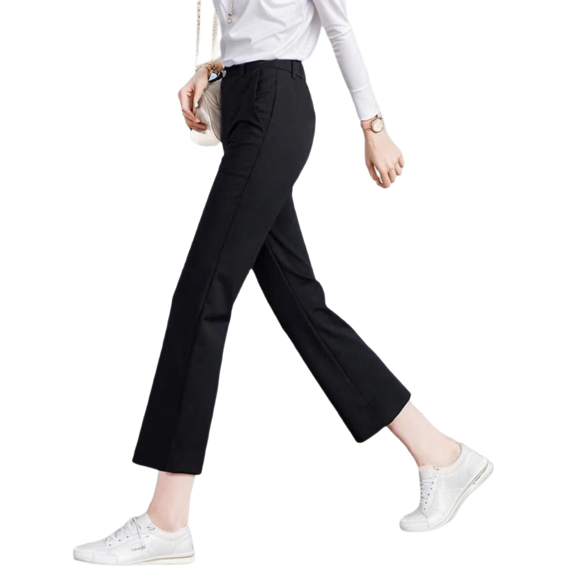Dme [Cangrou Slim Pants] Spring And Autumn 320G Roman Fabric Three-Quarter Flared Pants Women's Casual Pants, Black, S