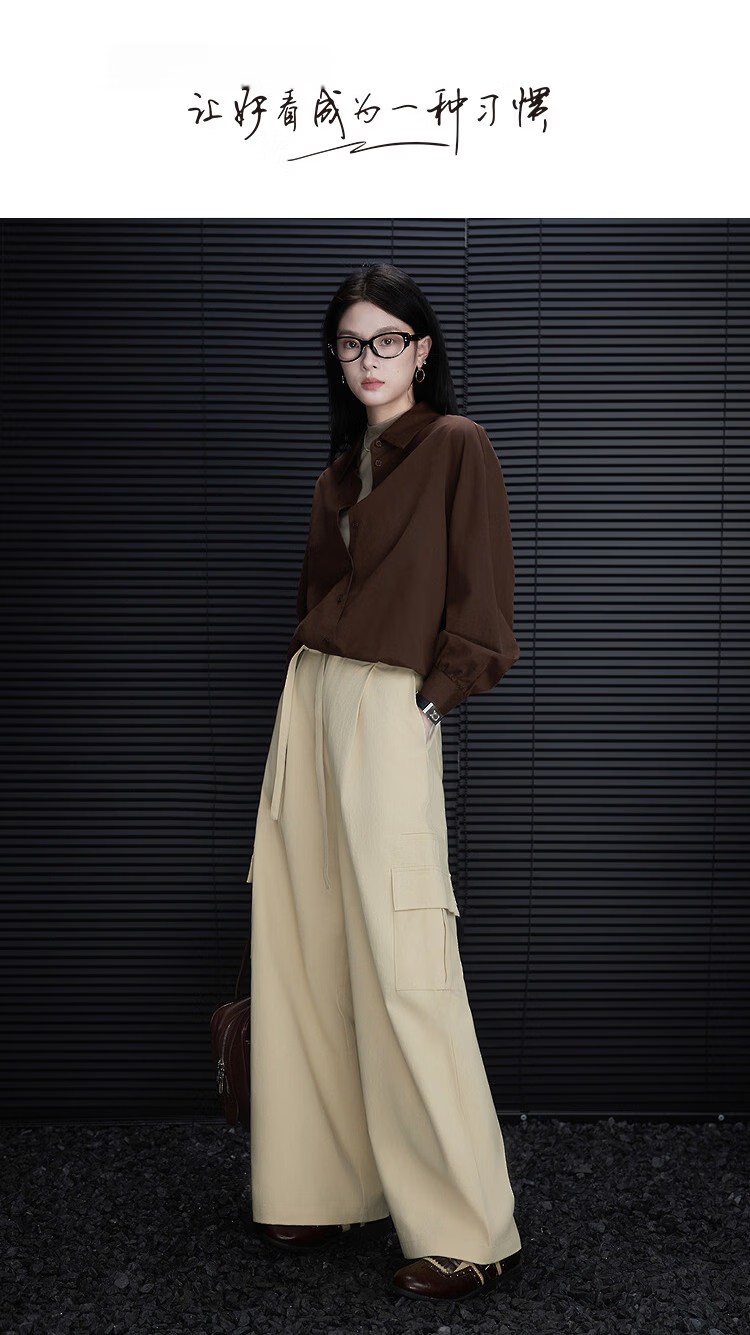 Demana [Pure Cotton Weaving] Spring Simple Detachable Decorative Tie Multi-Pocket Loose Petite Women's Casual Pants 1