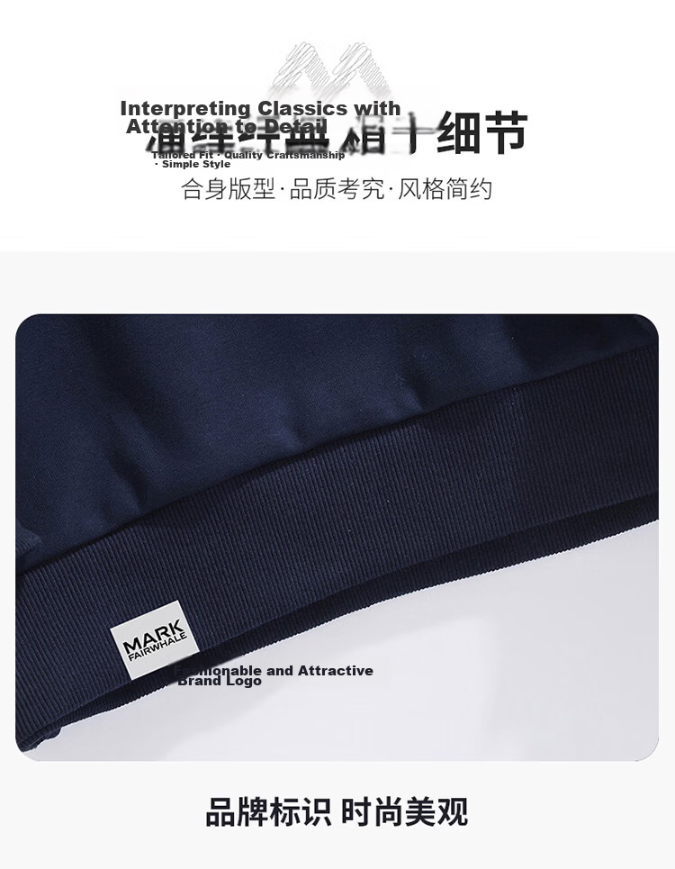 MARK FAIRWHALE Unisex Hoodie Spring Autumn American Streetwear Jacket Men's Top Couple Outfit Navy Blue XL 5