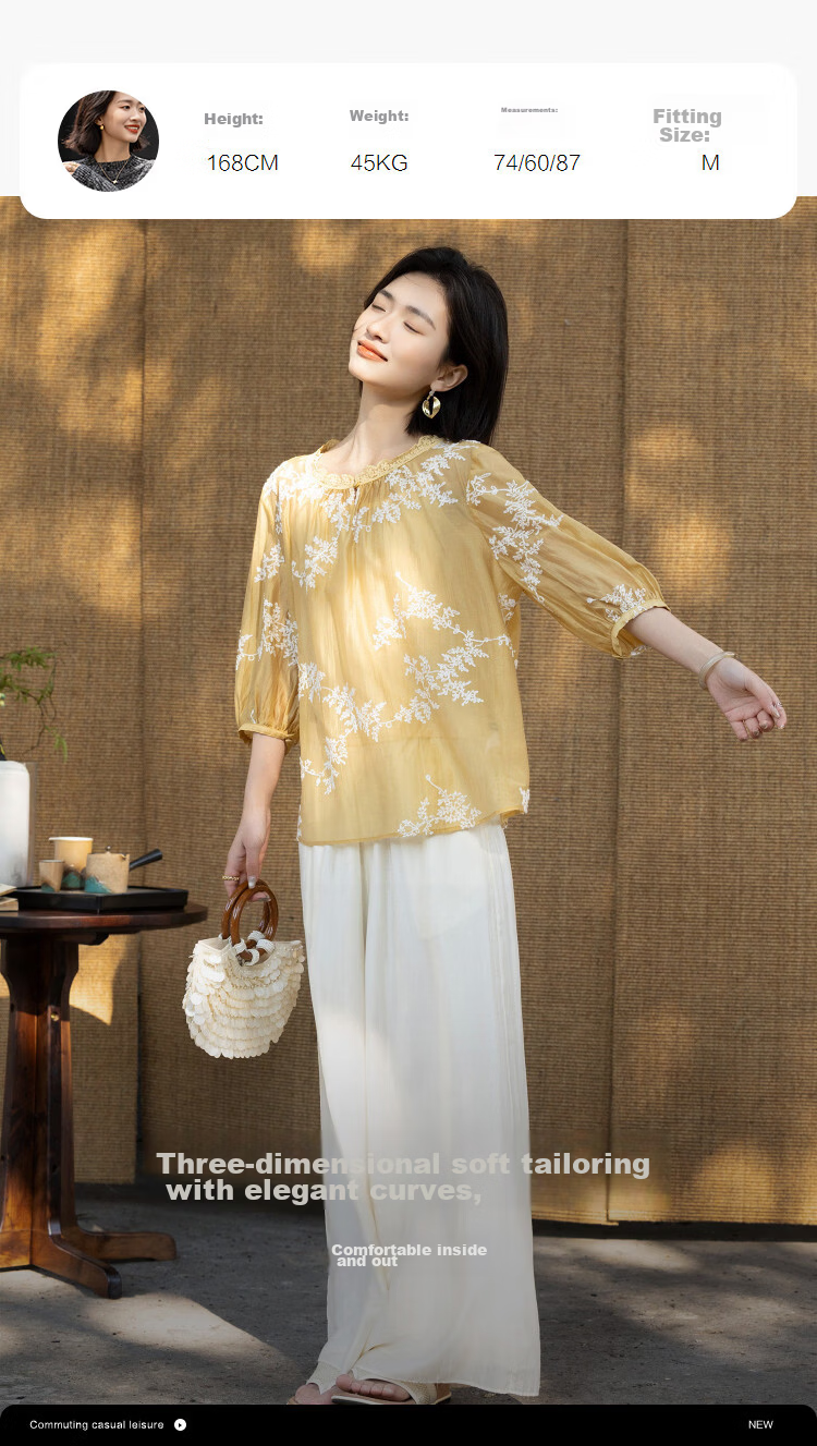 Demana [Refreshing Lyocell] Summer Lace Collar Embroidered Short Sleeve Loose Slim Fit Petite Shirt for Women Premium Quality 8