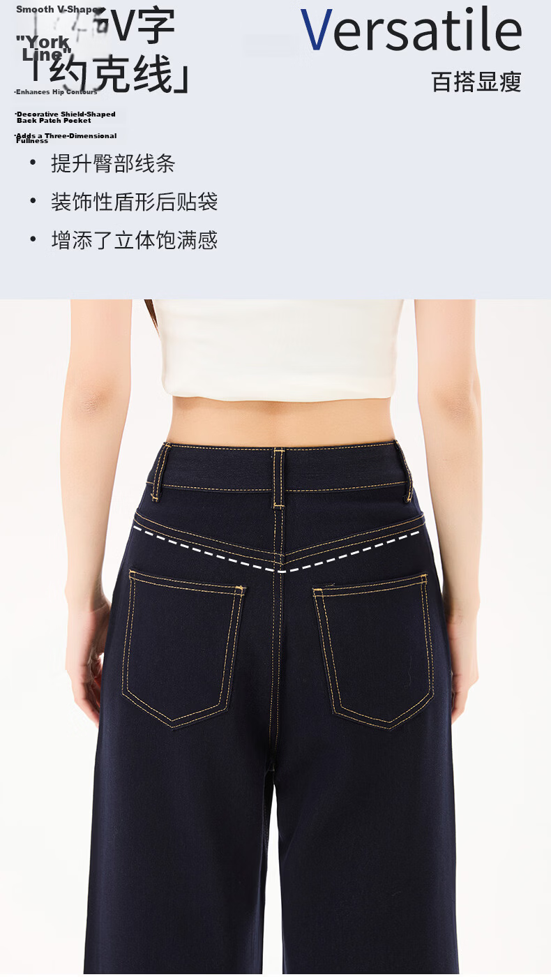 Langsha Women's 9/10 Length Dark Blue High-Waist Stretch Slim Fit Flowing Wide-Leg Denim Jeans Summer Casual Straight Pants 11