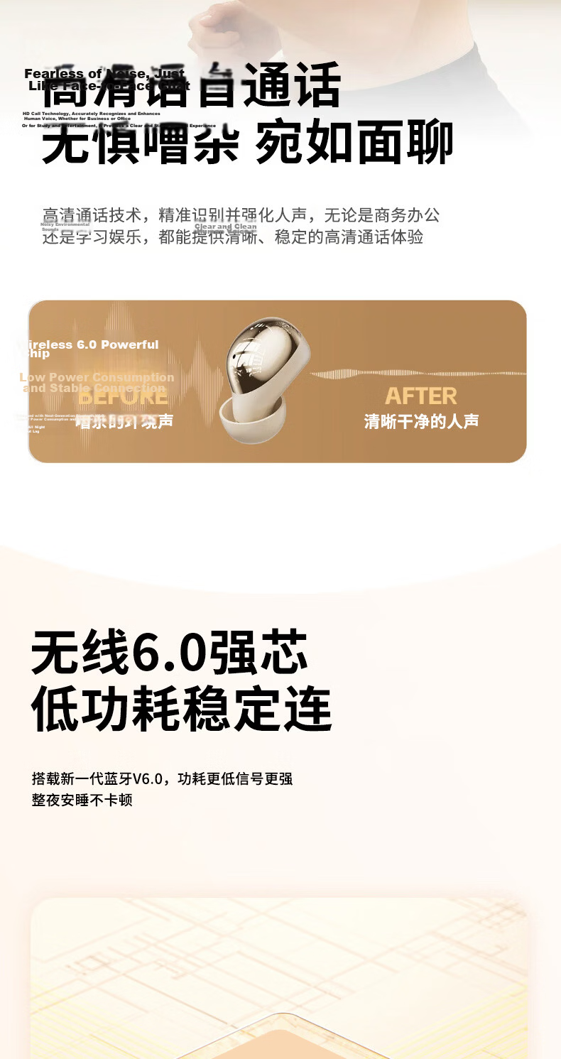 OKSJ [Latest Model 2026], Bluetooth Earphones, Clip-On Wireless In-Ear Style, Two Pairs of Earphones, Two-In Design, Smart Noise Reduction, Ultra-Long Battery Life, Comfortable for Long Wear, Built-In Makeup Mirror 14