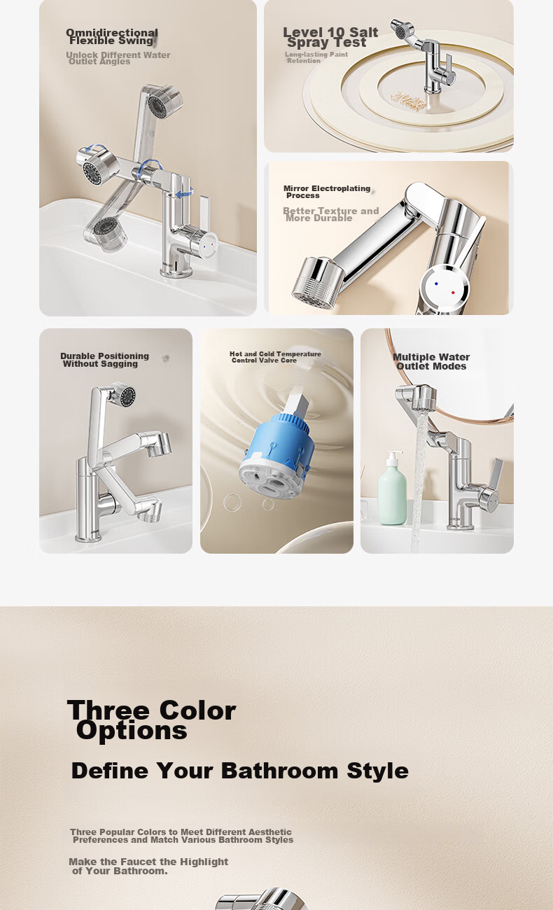 ARROW Off-White Basin Faucet Zinc Alloy Swivel Mechanical Arm Bathroom Hot and Cold Washbasin Tap 3