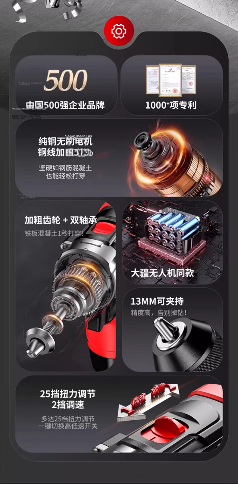 DELIXI ELECTRIC Brushless Cordless Electric Screwdriver Multi-Function Household Electric Drill Impact Lithium Battery Rechargeable Handheld Drill 2