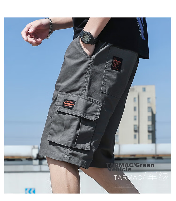 TUCANO Men's Summer Cotton Comfortable Multi-Pocket Cargo Shorts Skin-Friendly Sports Five-Point Pants Black 2XL 13