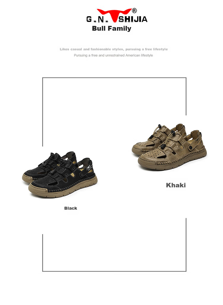 Bull Family Baotou Leather Sandals Men Summer Outdoor Beach Shoes Casual Driving Shoes Black Size 40 6