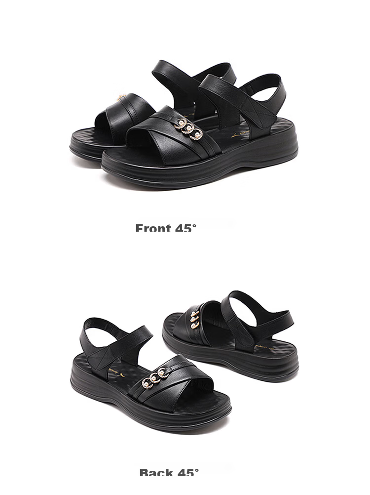 Red Dragonfly Women's Leather Velcro Sandals Thick Sole Soft Sole Lightweight Outdoor Casual Beach Shoes WTK264871 Black 39 14