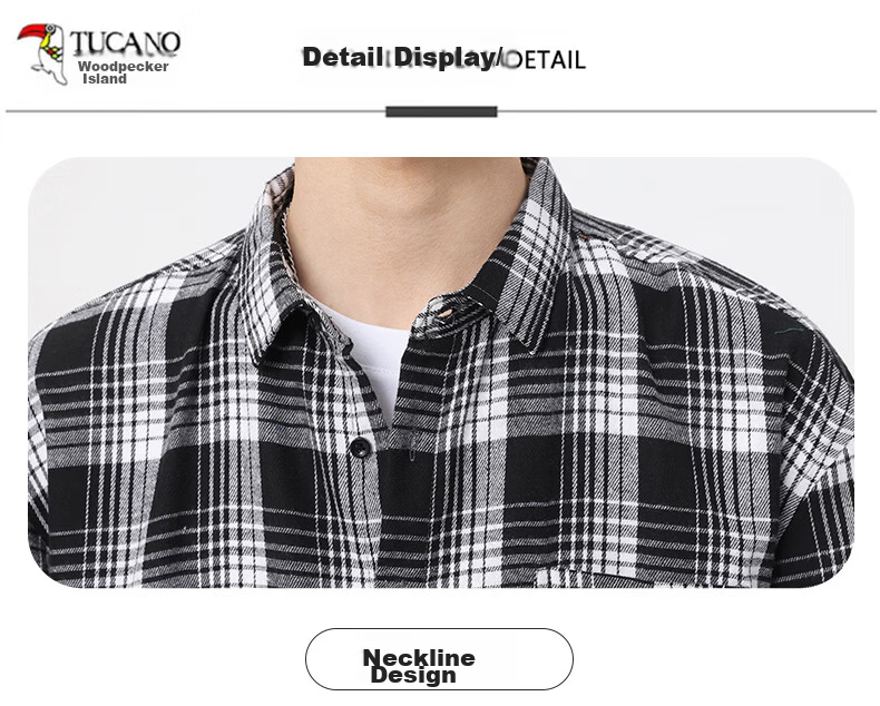 Woodpecker Casual Versatile Plaid Shirt Men 2026 Summer Trendy Ins Thin Loose Short Sleeve Top Black M 36