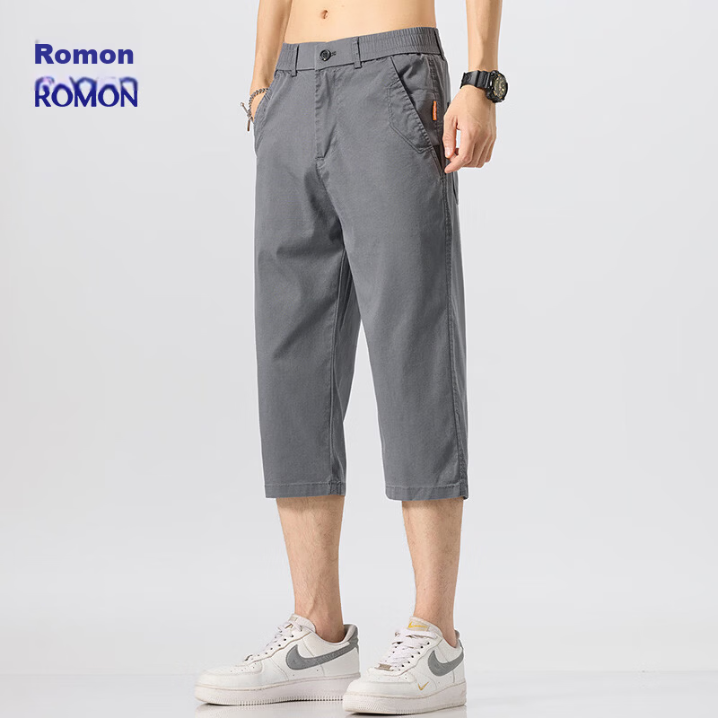 ROMON Men's Summer Lyocell Lightweight Breathable Stretch Sports Casual Straight-Leg Cropped Pants 633 Gray 28