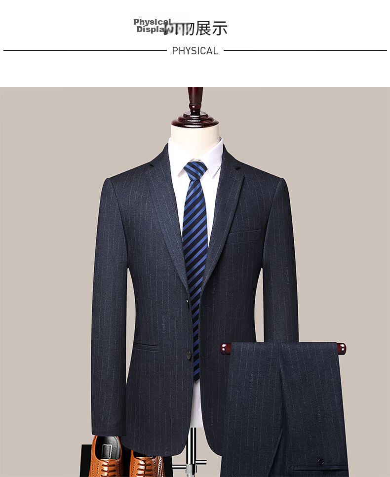 Shanshan Men's Slim Fit Business Casual Striped Suit Set New Professional Workwear Groom Best Man Wedding Formal Wear 9
