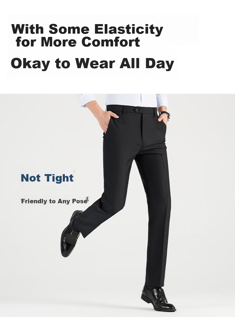 ROMON Men's Four-Season Business Casual Wrinkle-Resistant Dress Pants Black 34 5