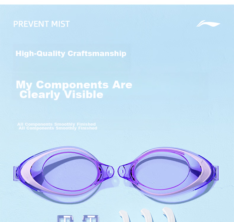 LI-NING Waterproof Anti-Fog HD Clear Swimming Goggles Large Frame Unisex Adult Kids Diving Swimming Gear LNJT215-14 Lilac Purple 10