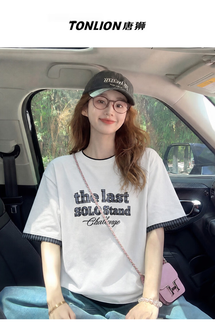 TonLion 2026 Summer New Short Sleeve T-Shirt Unisex Couple Matching Loose Casual Fashion Plaid Design 8