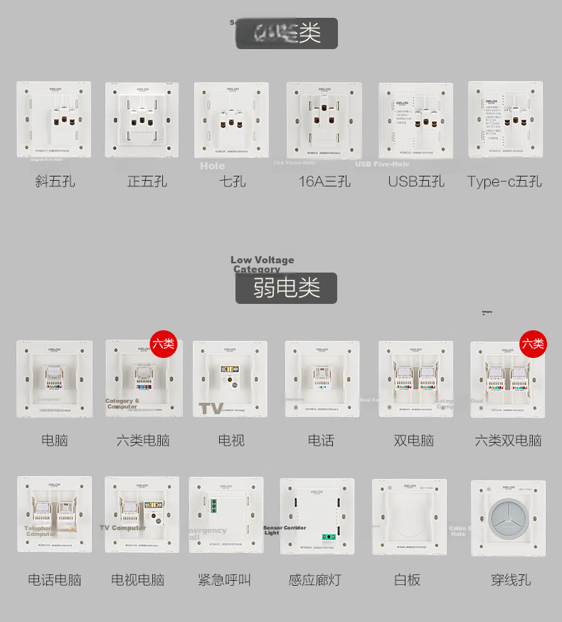 DELIXI CD260 86-Type Ultra-Thin Glossy White Large Panel Single Pole Double Control Switch 33