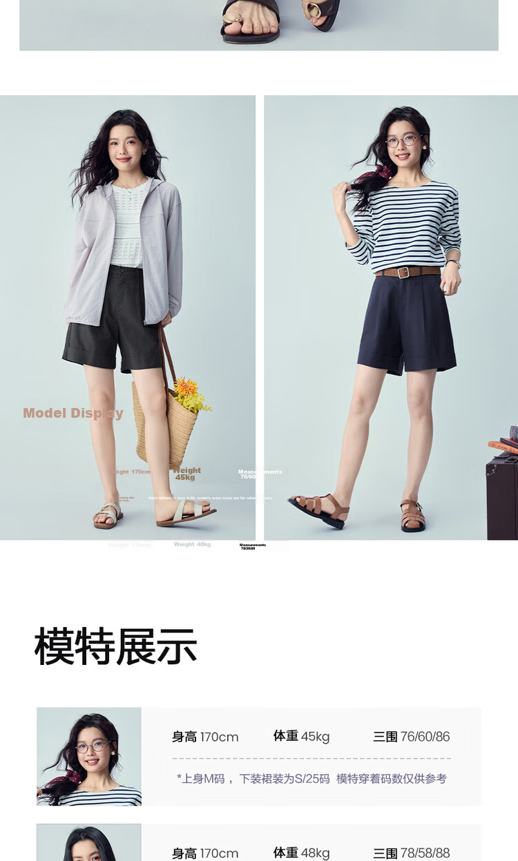 Giordano Women's Summer New Cotton Linen Pleated Semi-Elastic Waist Straight Casual Shorts 13406306 12