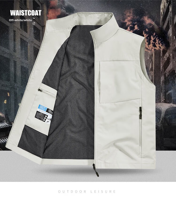 JEEP SPIRIT Men's Outdoor Casual Quick-Dry Vest Breathable Simple Stand Collar Photography Jacket Military Green M 15