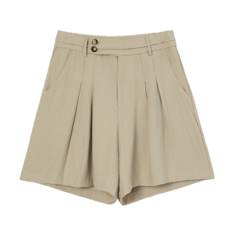 Demana Summer Simple High-Waist Two-Button Wide-Leg Linen Blend Loose Fit Casual Shorts for Women