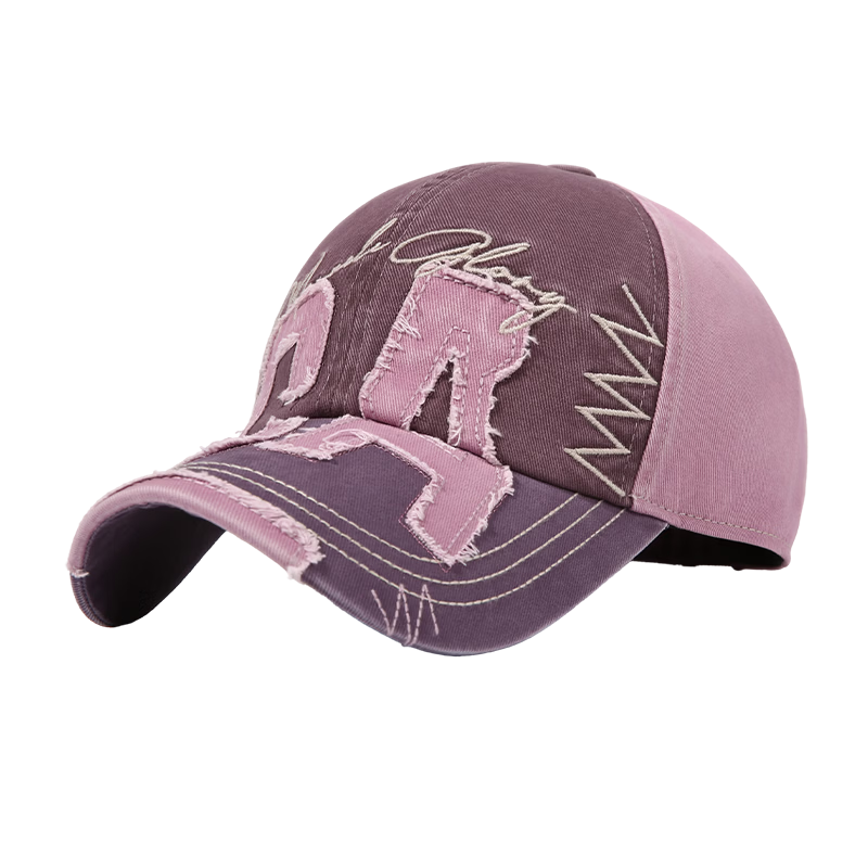 CACUSS Women's Summer Fashion Trendy Colorblock Distressed Edge Baseball Cap Outdoor Sun Hat Pink Purple