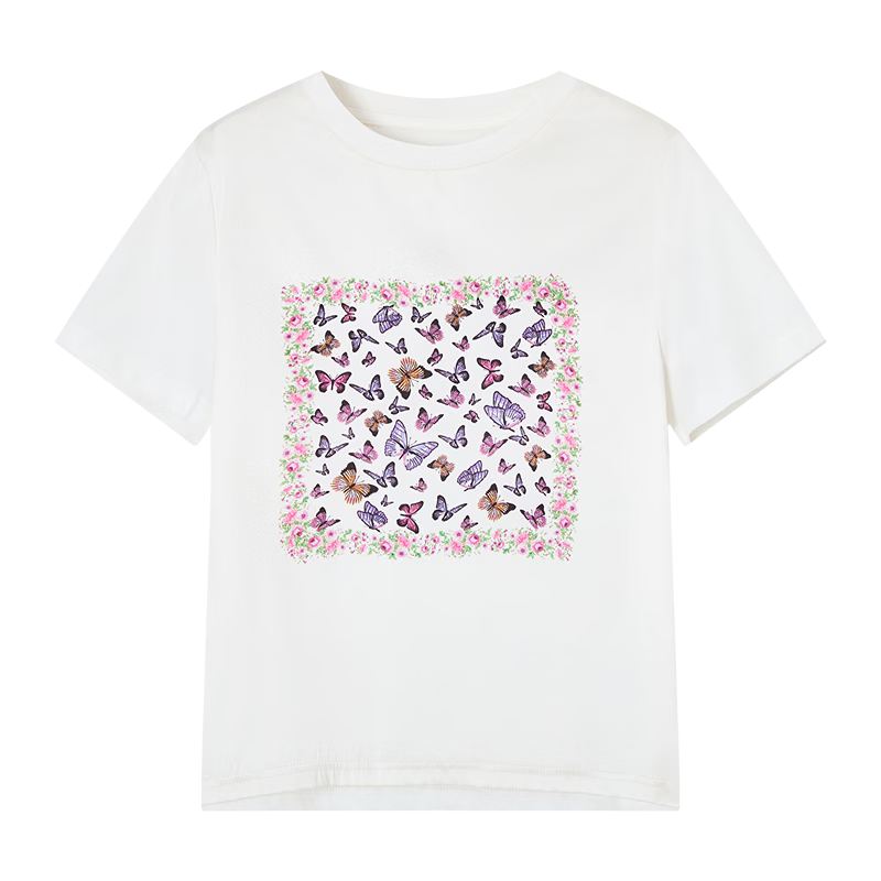 Demana [Cooling Black Technology] Summer Sorona Spliced Mulberry Silk Hand-Painted Print Slimming Concealing T-Shirt for Women Premium