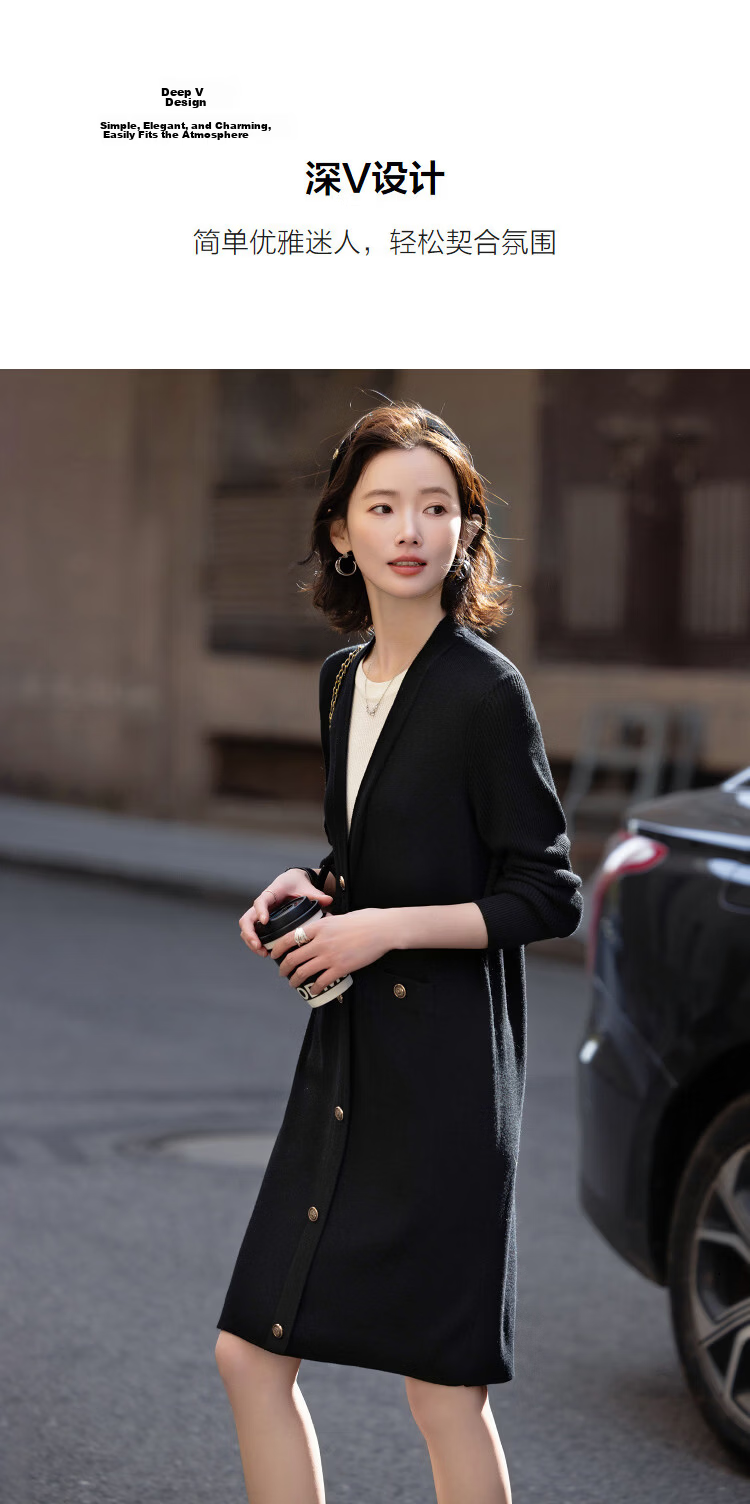 Demana Luxury Soft Merino Wool Spring Lightweight Office Deep V Straight Small Size Long Knit Women's Dress 7