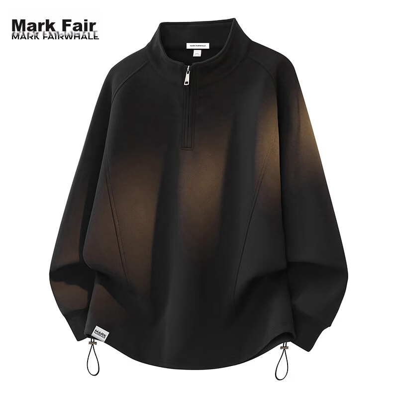 MARK FAIRWHALE Men's Stand Collar Sweatshirt Spring and Autumn High-End Trendy Jacket Long Sleeve T-Shirt Black M