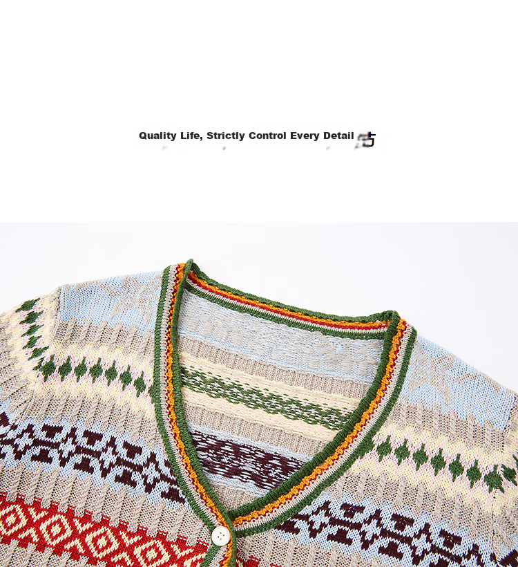 Demana Women's Spring V-Neck Wave Edge Color-Block Jacquard Knit Cardigan with Wool 12