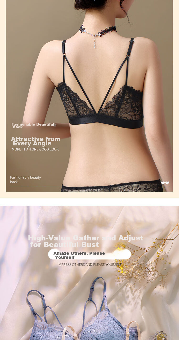 BONAS Sexy Front Closure Backless Bra Set for Women Wireless Push-Up Large Size Pure Desire Style Premium Gift 12