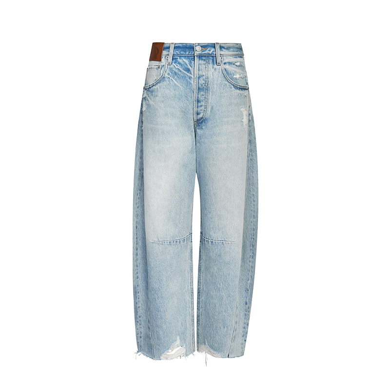 ANN ANDELMAN Relaxed Fit Distressed Wide Leg Curved Hem Jeans Blue 24 - Hu Xianxu Style