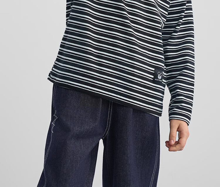 DISNEY Children's Clothing, Boys And Girls Half-Turtleneck Striped Long-Sleeve Top Undershirt, Spring 2025 DB442DE04 Black 120 2