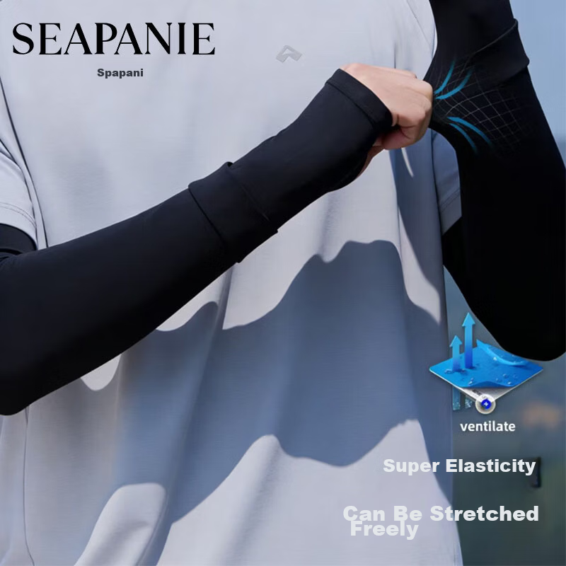 Spapani Summer Men's Ice Silk Loose Sunscreen Arm Sleeves UV Protection Cycling Fishing Gloves Dark Gray 2