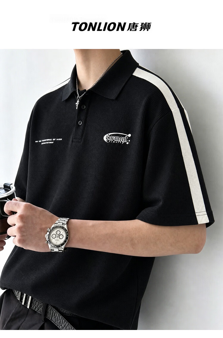 TonLion 2026 Summer New Men's Short Sleeve Polo Shirt Loose Fit Unique Youth Sports Stylish 2