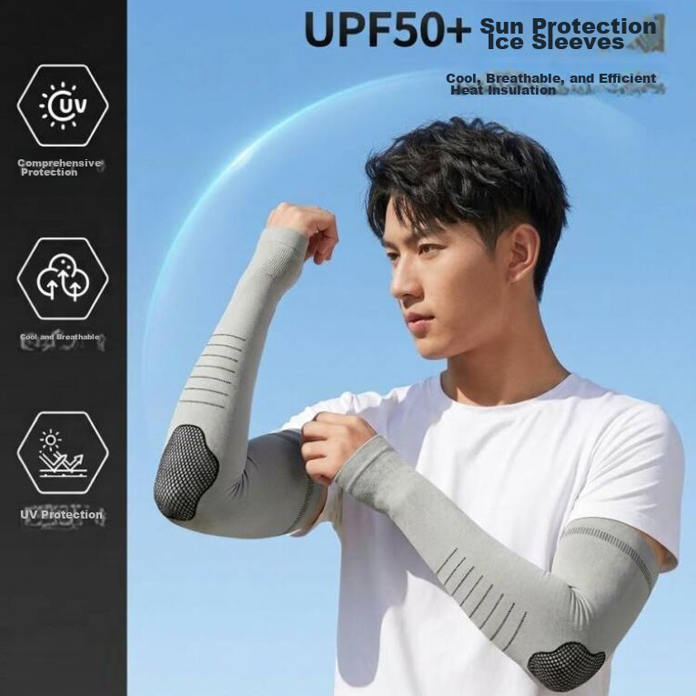 Jian Cai Men's Summer UV Protection Ice Silk Thin Cycling Sun Sleeve Arm Sleeves Gloves for Driving Enlarged Size