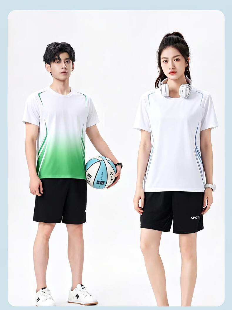 VICTORIATOURIST Summer Ice Silk Quick-Dry Running Sports Set for Men and Women, Short Sleeve T-Shirt and Shorts, Couple's Basketball Badminton Fitness Apparel 28
