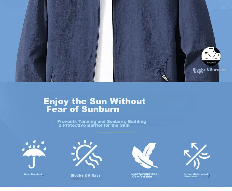 Luozi High-End Men's Sun Protection Jacket, Summer Ice Silk New Style Lightweight Casual Sun Protection Coat, Khaki Color, Size 170 9