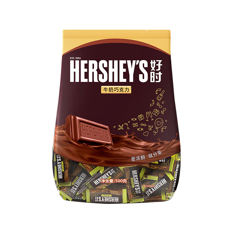 好时（Hershey’s） 牛奶巧克力排块 500g 休闲零食糖果 节日送礼 生日礼物 送女生
