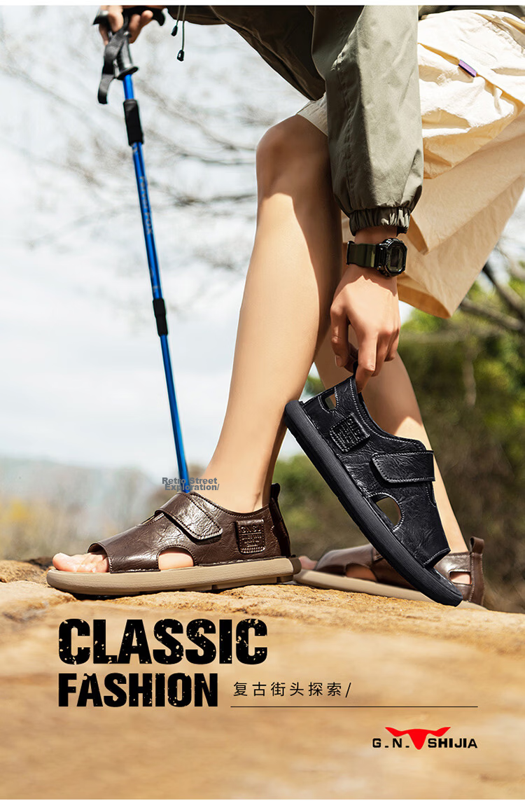 G.N.Shi Jia Leather Sandals for Men, Summer New Style Soft-Soled Breathable Beach Shoes, Dual-Use Casual Slippers, Versatile Commuter Driving Shoes 2