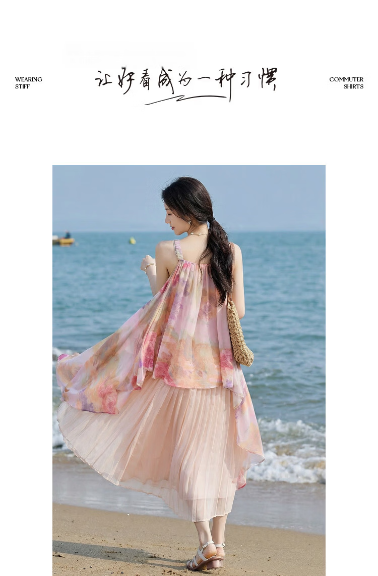 Demana French Romantic Summer Vacation Irregular Hem Chiffon Pleated Slim Fit Slip Dress for Petite Women 10