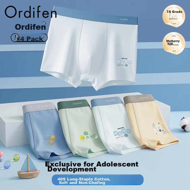 Ordifen 7A Antibacterial Youth Development Period Men's Underwear 4-Pack Summer Thin Skin-Friendly for High School Students