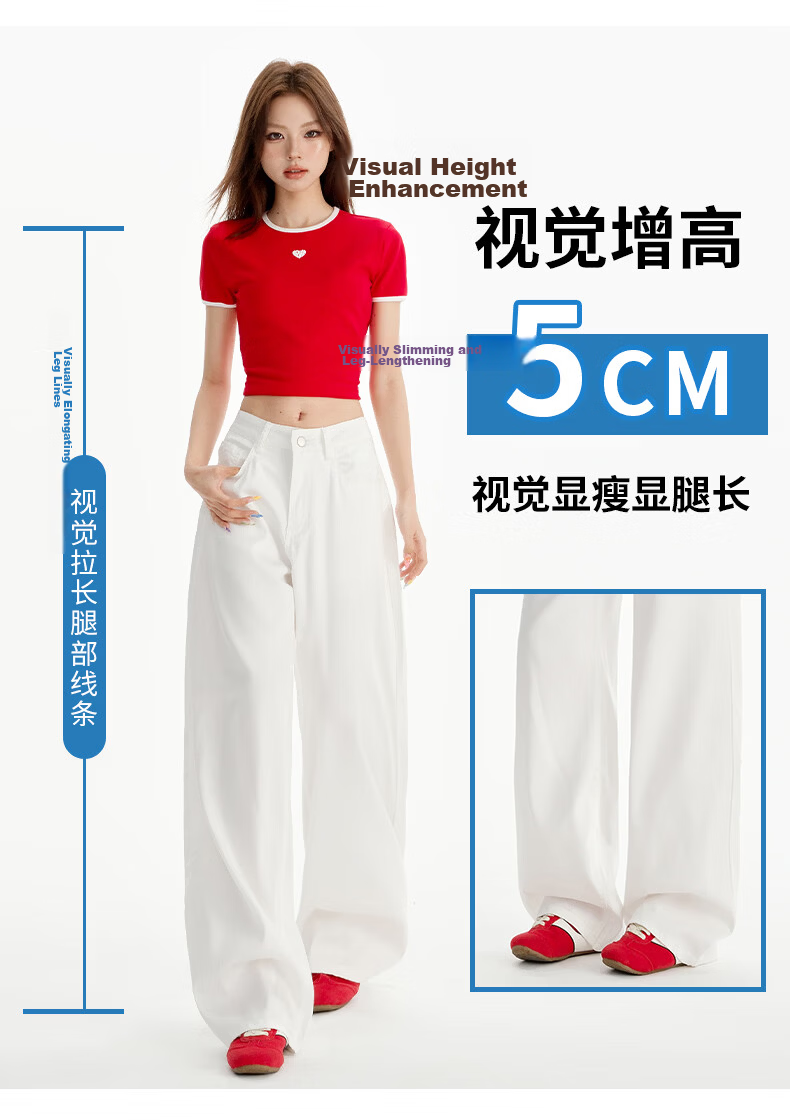 Jeanswest Women's Summer Thin Tencel Wide-Leg High-Waist Draped Ice Silk Straight-Leg Floor-Length Pink-Purple Tencel Pants L 5