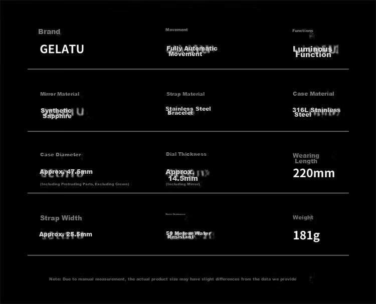 GELATU Men's Automatic Skeleton Mechanical Watch Waterproof Luminous Luxury Fashion Trendy Wristwatch 13