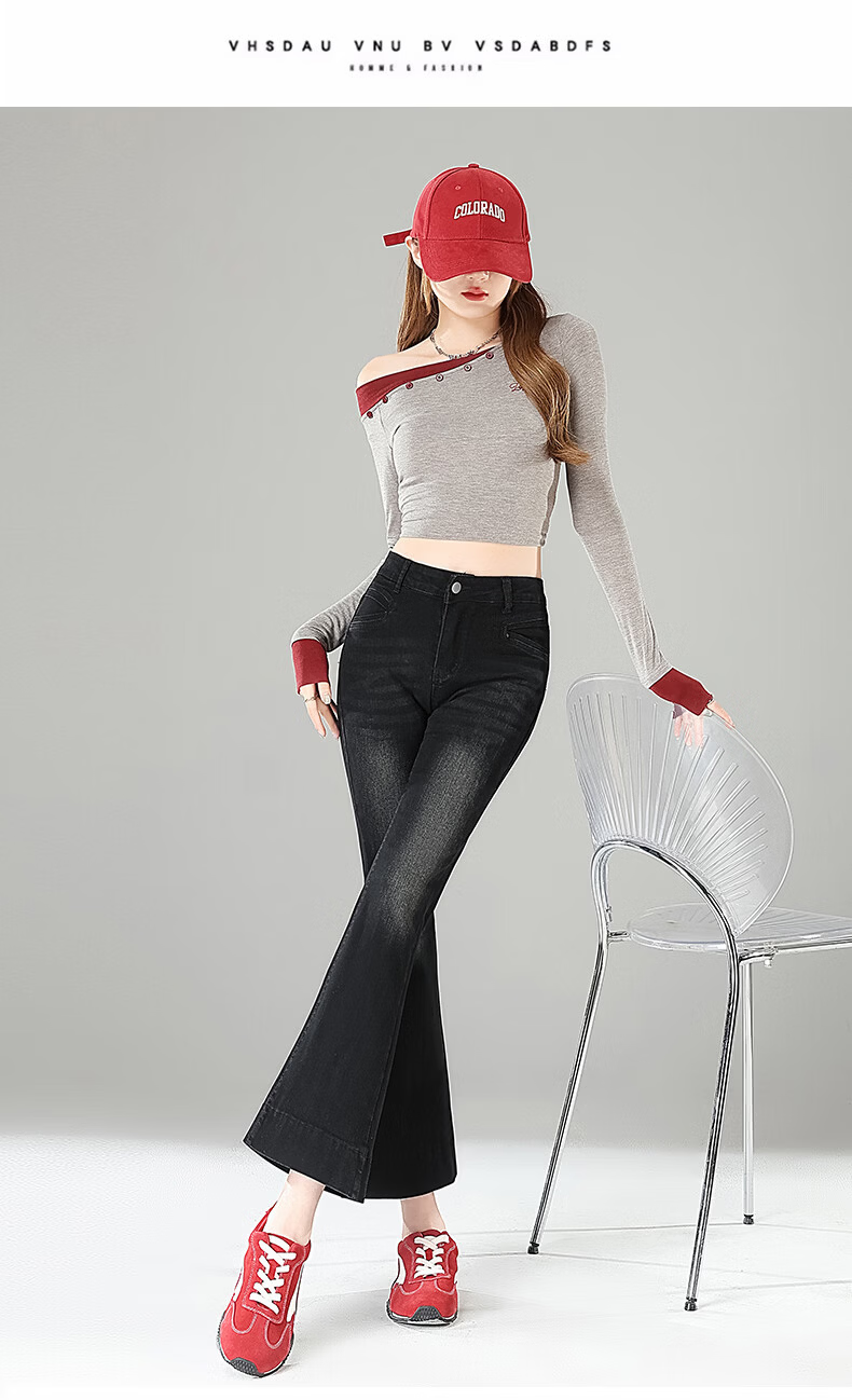 Jeanswest Women's Summer Fashion Trendy Slim Fit High Waist Flared Ankle Pants Cement Gray L 19