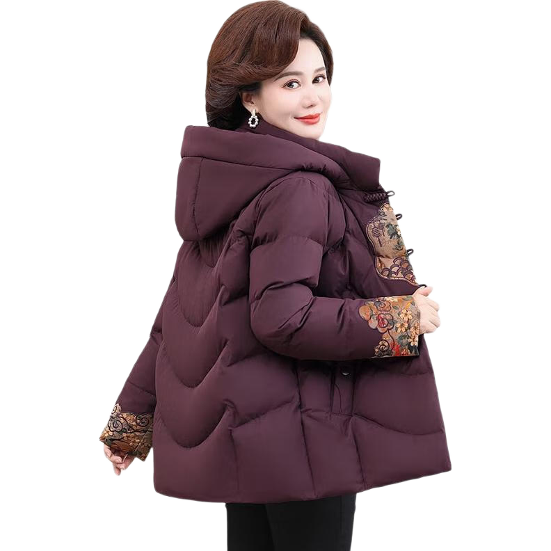 QIUFULUO Women's Winter Warm High-Quality Down Cotton Jacket Mid-Aged and Elderly Fashion Coat for 50-60 Years Old
