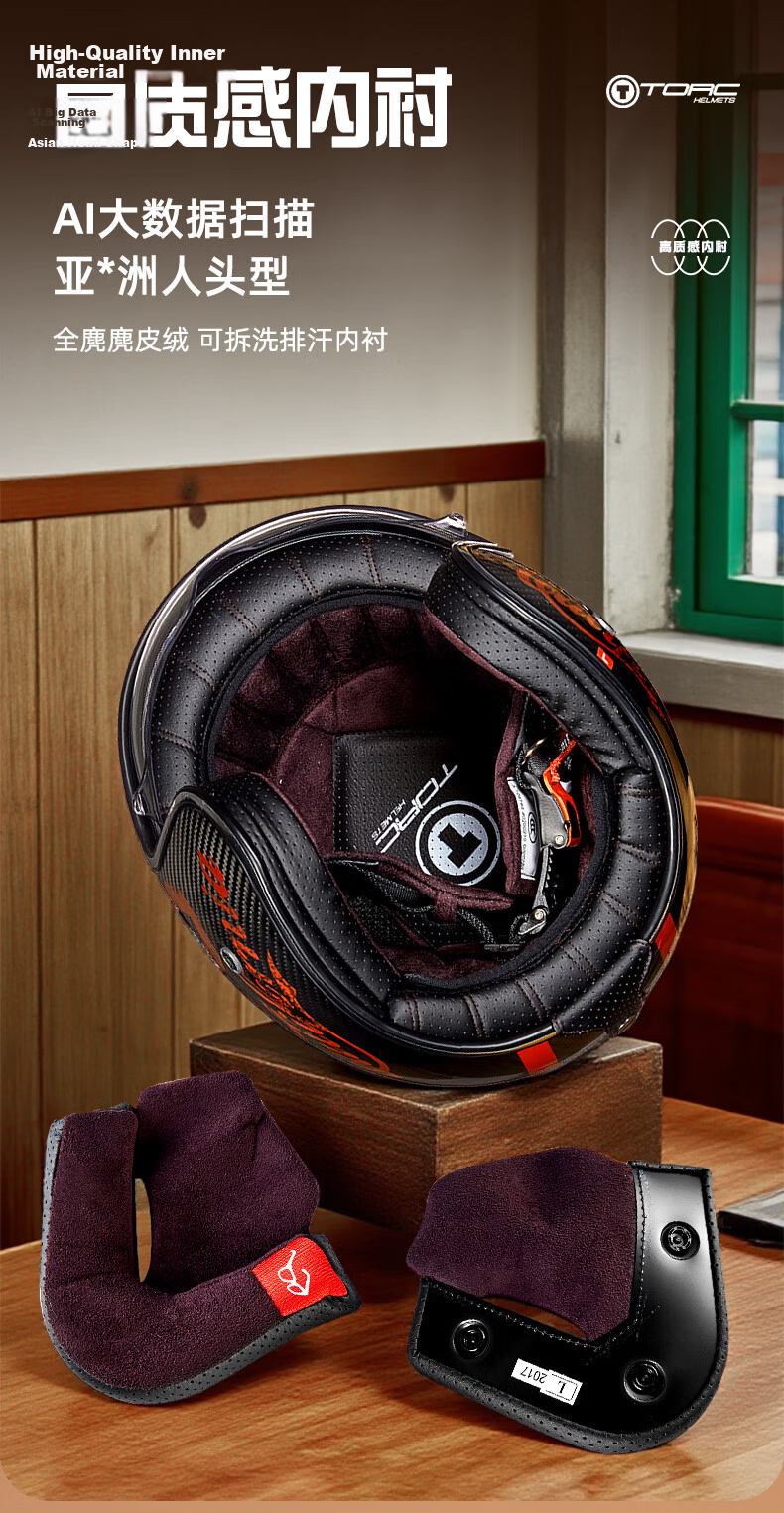 TORC Carbon Fiber Motorcycle Helmet T587 Retro Cruiser Half Helmet 3C Certified with Bluetooth Earphone Slot 4