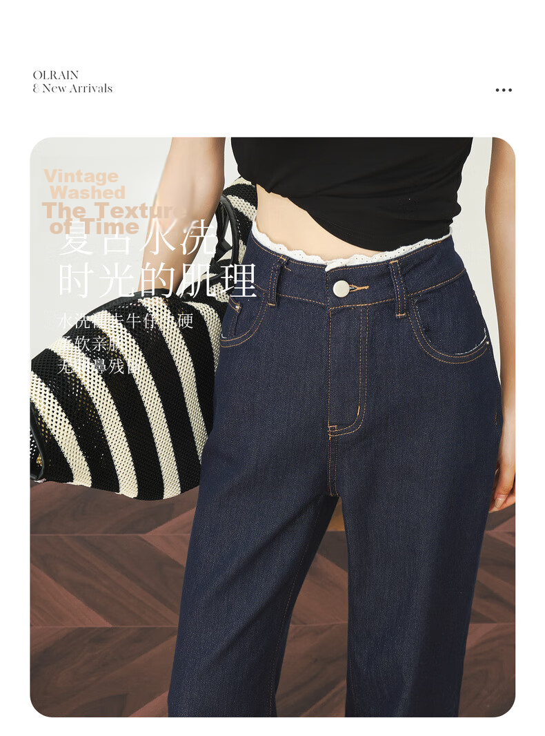 Olrain Women's Blue Slim Straight Wide-Leg High-Waist Draped Jeans Summer Prussian Blue L 12