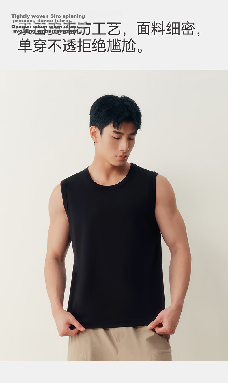 THREEGUN Men's Tank Top, 100% Pure Cotton, Skin-Friendly, Breathable, Wide-Shoulder Sleeveless T-Shirt, Suitable for Sports, Undershirt 7