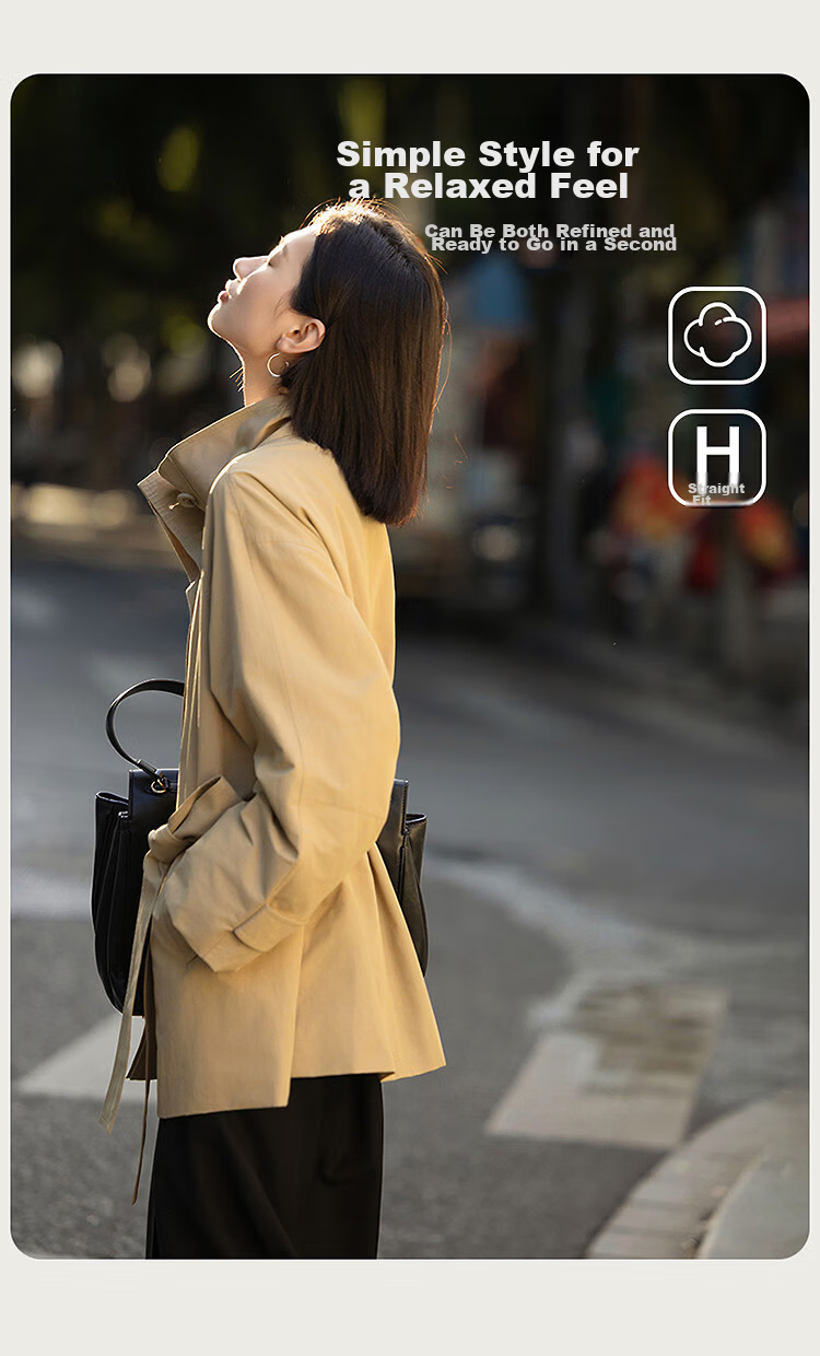 Dme [City Light Travel] Spring Healing Buff Stand Collar Cotton-Nylon Twill Long Loose Women's Trench Coat 3